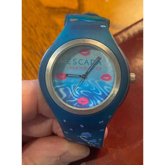 Women\'s 40mm Silver Tone and Blue Poly Watch, Escada Isl;and Kiss